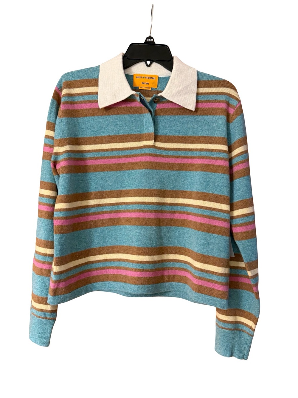 Guest in Residence Cropped Stripe Rugby 100% Cashmere Sweater